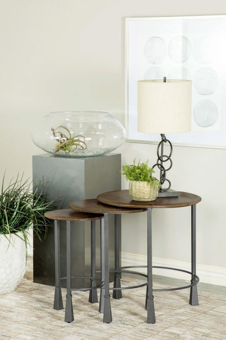 Deja - 3 Piece Round Nesting Table - Natural And Gunmetal