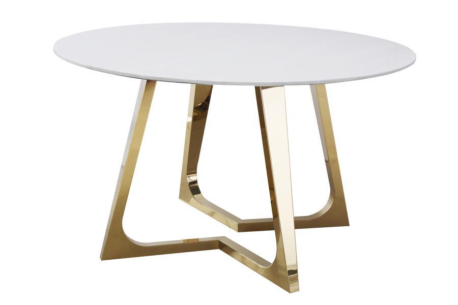 Gwynn - Round Dining Table With Marble Top and Stainless Steel Base - White And Gold