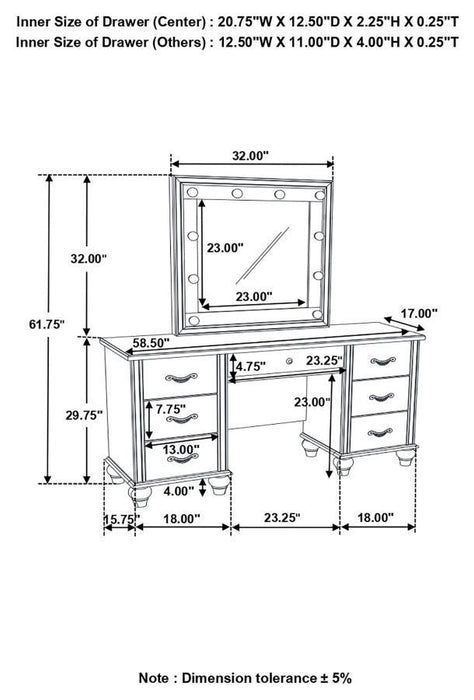 Barzini - 7-Drawer Vanity Desk With Lighted Mirror - White