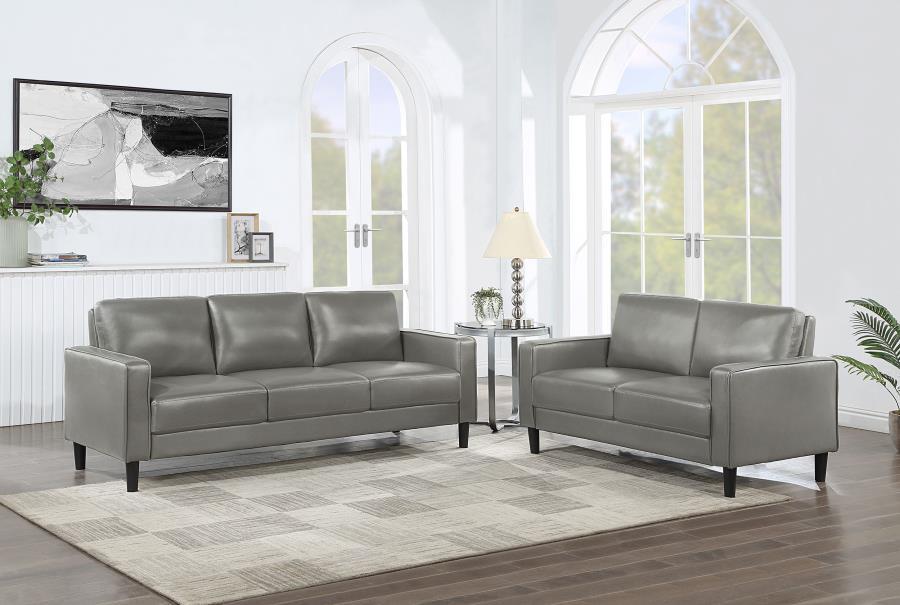 Ruth - Upholstered Track Arm Faux Leather Sofa Set