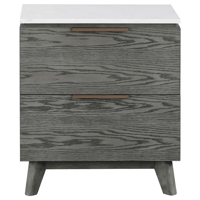 Nathan - 2-Drawer Nightstand With USB Port - White Marble And Gray